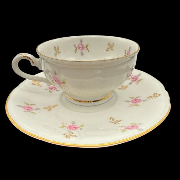Vtg Winterling Bavaria Germany Floral Saucer & Teacup Set Pink Roses Gold Trim - Picture 4 of 11